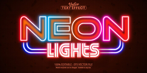 Neon glowing text effect, editable neon light text style isolated on brick wall background © DesignVectX
