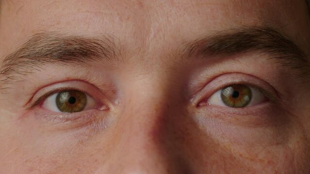Close-up of a human eye shot with a macro lens. An adult middle-aged man. Human face