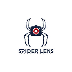 Spider in camera lens logo icon vector illustration design template