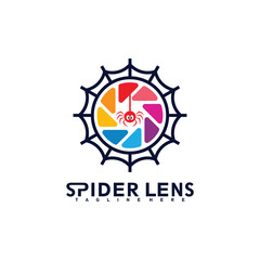 Spider in camera lens logo icon vector illustration design template