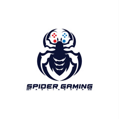 Spider logo with gaming pad symbol icon vector illustration modern design template