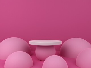 3D minimalist podium with pink abstract geometric background for product display. Abstract geometric shape background with empty podium. 3D render.