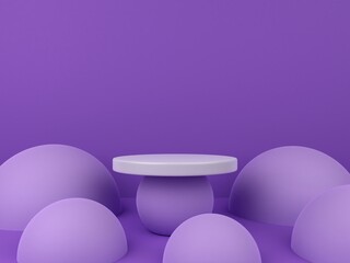 3D minimalist podium with purple abstract geometric background for product display. Abstract geometric shape background with empty podium. 3D render.