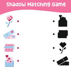 Find the correct shadow. Educational matching game for children. Kids educational game. Preschool worksheet activity. Valentine theme. Vector file.