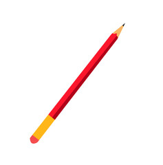 Transparent red pencil png with eraser on the back. Education and stationary concept