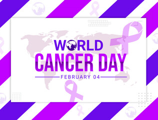 World Cancer Day Background in Purple color with ribbon and typography. February 07 cancer day backdrop