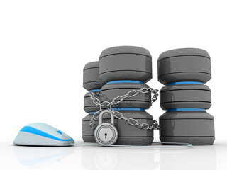 3d rendering Database storage data base protected lock connected mouse