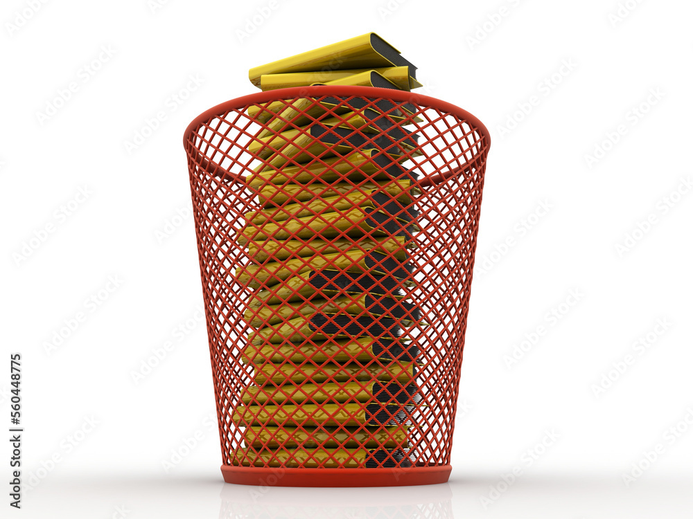 Poster 3d rendering folder with documents in recycle bin