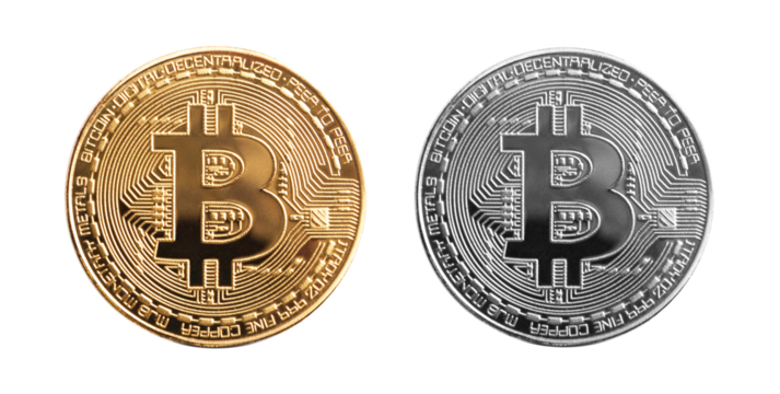 golden and silver bitcoin coin crypto money isolated on a transparent background - Powered by Adobe