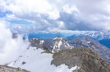 Fototapeta na wymiar On peak of the Säntis, Swiss Alps, Switzerland
