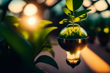 Plant growing in light bulb Sustainable Energy illustration made with generative AI technology