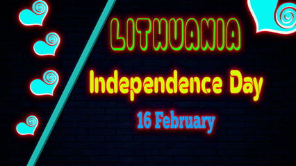 Happy Independence Day of Lithuania, 16 February. World National Days Neon Text Effect