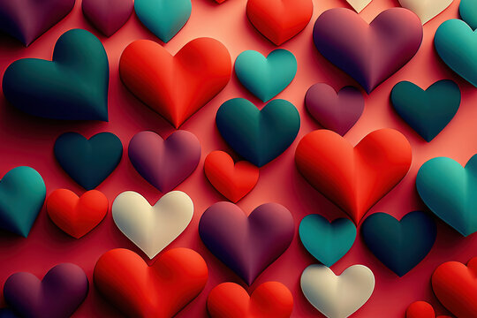 Colorful hearts background. Generative AI