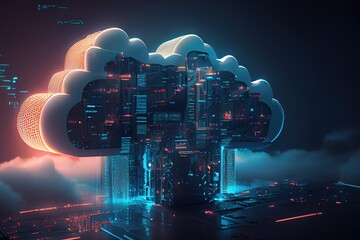 Fototapeta Cloud computing technology concept background, digital illustration generative AI obraz