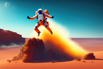 Astronaut flying on Mars surface. Generative AI