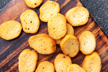 croutons for salad dried flavored bread fresh healthy meal food snack on the table copy space food background rustic top view