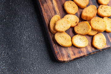 croutons for salad dried flavored bread fresh healthy meal food snack on the table copy space food background rustic top view