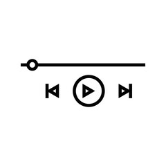 Audio or video player progress loading bar with time slider, pause, rewind and fast forward buttons. Sample template of media player playback panel interface. 