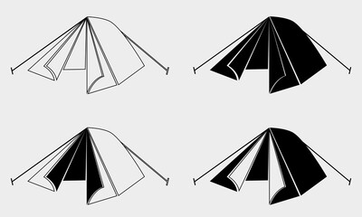 Set of camping tend vector icons. Black and white icon set related to camp symbol design