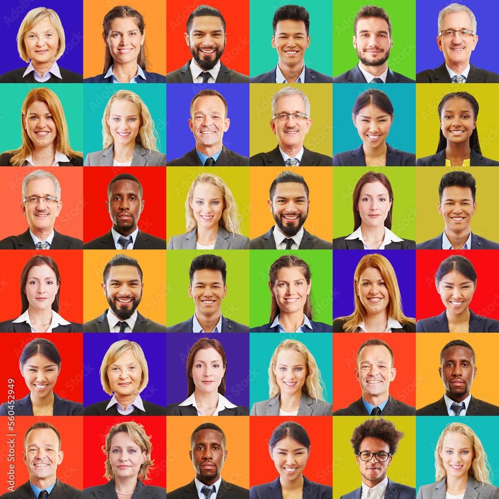 Poster Square of business people in front of colorful backgrounds