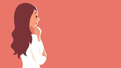 Young woman pondered the question. The concept of solving problems, finding an answer to a question. Cartoon illustration. Animation banner. Video, motion design. Cartoon illustration