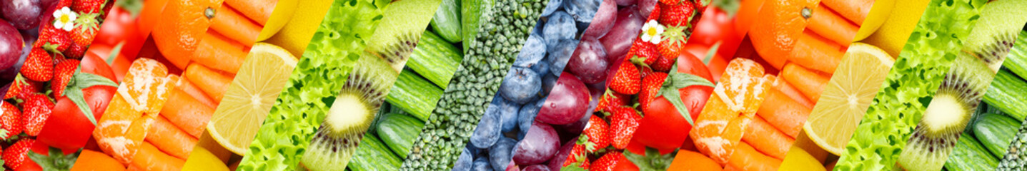 Fruits and vegetables background collection of fresh fruit banner with berries