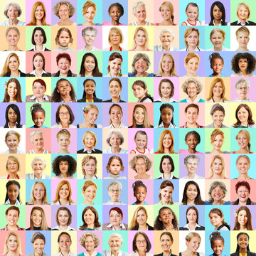 Women of many generations on colorful backgrounds