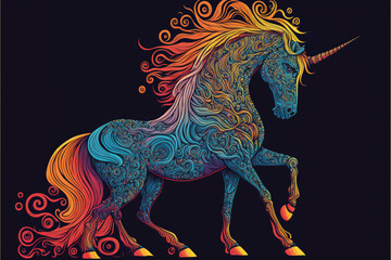 Obraz na płótnie Canvas Colorfull unicorn in a psychedelic style background, generative ai.