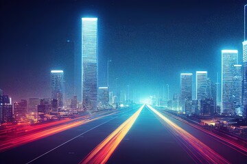 smart city at night, app development concept, smart city, internet of things, information technology