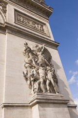 Fototapeta na wymiar Triumph Arch with a sculpture of François Rude (1792), the Marseillaise, Square Charles de Gaulle, Paris, France