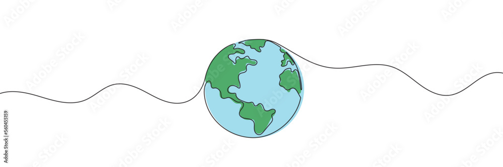 Wall mural Earth one line drawing. Continuous line Globe.