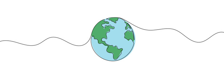 Earth one line drawing. Continuous line Globe.