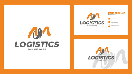 letter M logistics company logo with business card design