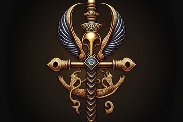 Originally the attributes of the god Osiris, the crossed crook and flail became a symbol of pharaonic authority. isolated drawing with a dark background. Generative AI