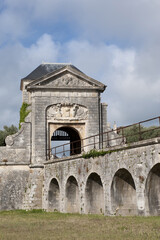 Fototapeta na wymiar Saint Martin fortification, Designed and constructed by Vauban, Door of the Campani, Re Island, Charentes Maritime department, France, Europe