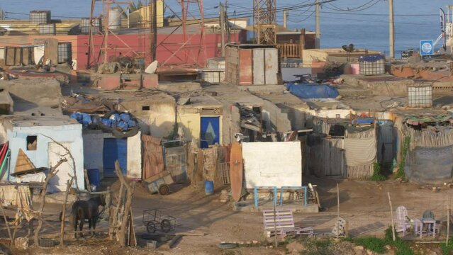 Poverty-Stricken Fishing Village Shanty Town Slum Buildings in Morocco
