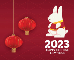 Fototapeta na wymiar Happy Chinese new year 2023 year of the rabbit Design Abstract Vector Illustration With Red Background