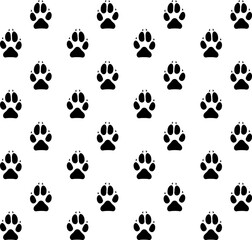 Fototapeta premium Cute animal. Foot dog or cat seamless pattern. Footprint graphic. Repeated pattern trail cat or dog. Shape paw isolated on white background. Vector