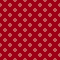 Simple dark red floral pattern. Vector minimalist seamless texture with small flower shapes. Abstract minimal geometric background. Organic design. Repeat pattern for print, decor, package, furniture
