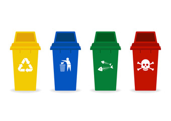 Recycling Bins Set. Garbage bins. Trash bins containers. Vector Illustration Isolated on White Background