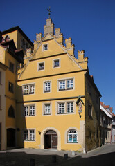 Fototapeta na wymiar Renaissance gable facade of the Beguines House in the old town of Kitzingen, Franken region in Germany