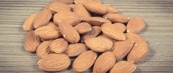 Fresh healthy almonds containing vitamins and minerals. Nutritious eating