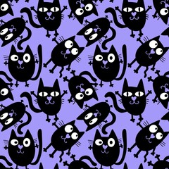 Halloween animals seamless black toys cats pattern for wrapping paper and kids clothes print and fabrics