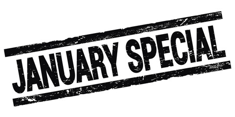 JANUARY SPECIAL text on black rectangle stamp sign.