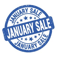 JANUARY SALE text written on blue round stamp sign.