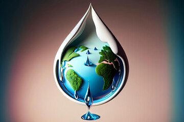Fototapeta premium World Water Day, the earth in a water drop shape
