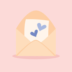 Envelope with hearts. Love letter for valentines day. Romantic cute illustration in flat style.