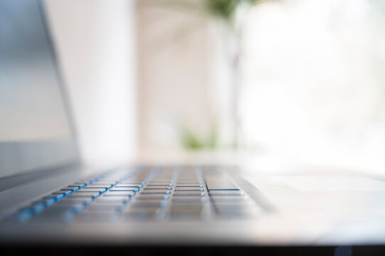 Low Angle Close Up View Of A Laptop Computer Keyboard