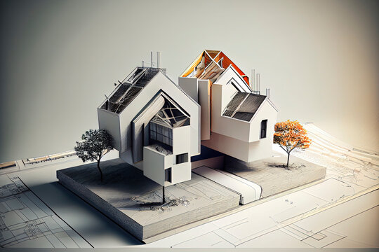 Mock-up houses on top of architecture plans