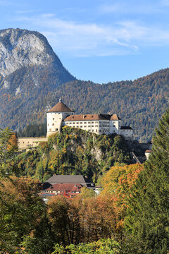 Kufstein castle on a hilltop in colorful autumn, Tyrol, Austria. The fortress dominated over the Inn river trade path in the Medieval era.